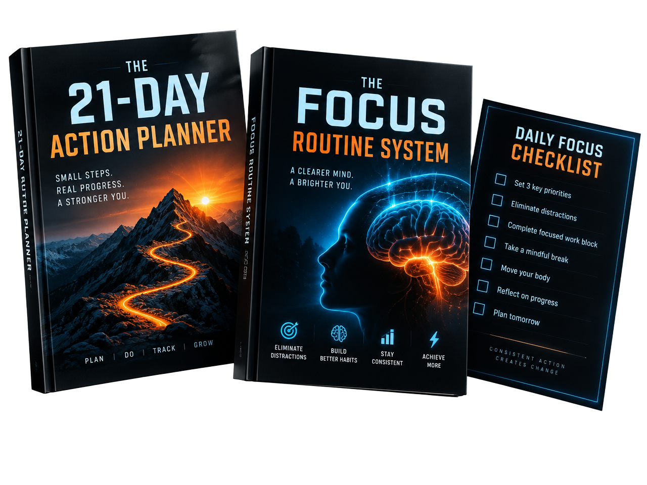 Planificateur d'action 21 jours, Système de routine focus et Checklist anti-procrastination